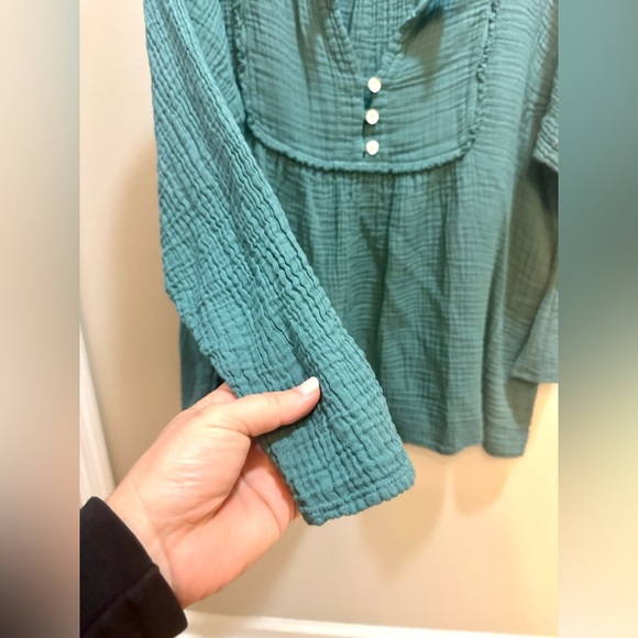 JP and Mattie Green Gauze Cotton Lagenlook 3/4 Sleeve Top Size Large - Picture 4 of 7